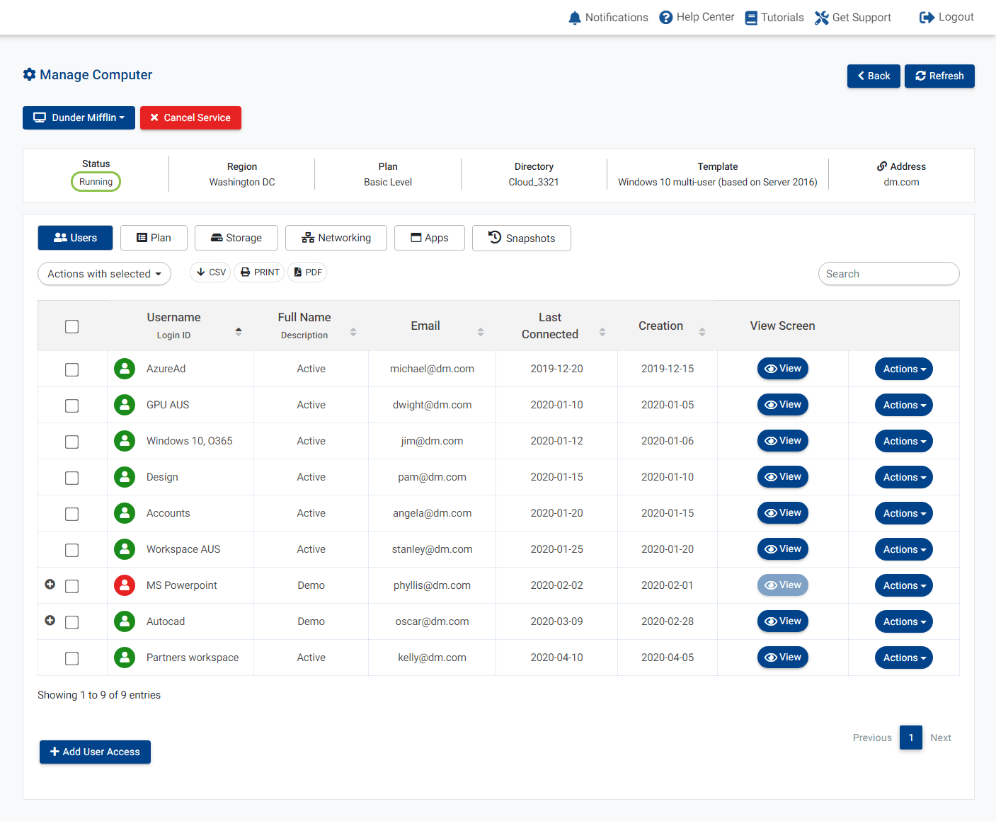 screenshot of V2 Cloud WorkSpaces
